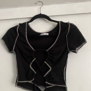 Black open front tie top
